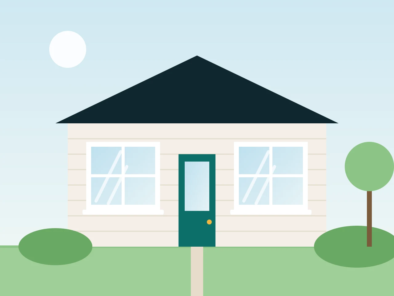 Single-storey house with clean front windows and a glass-panelled front door